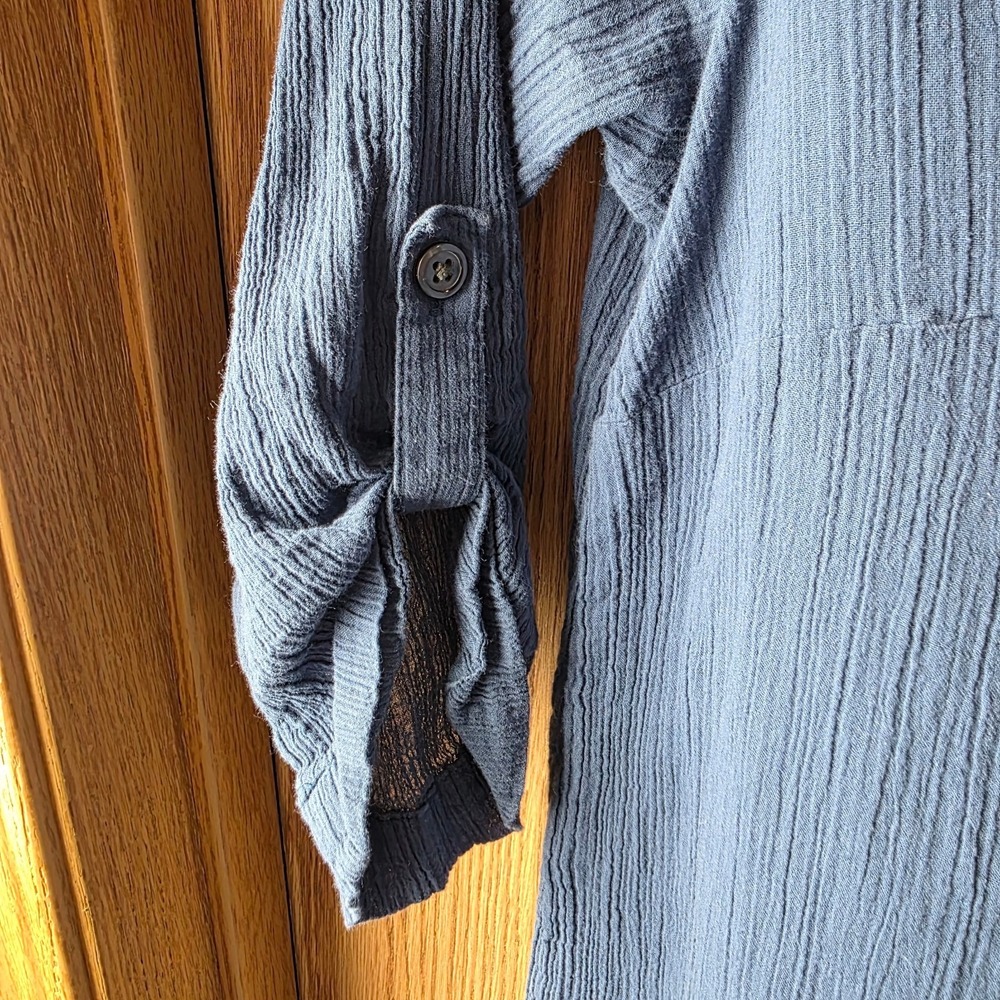 Eddie Bauer Womens S Blue Cotton Gauze Roll Tab Sleeve Henley Tunic Top - Picture 2 of 6
